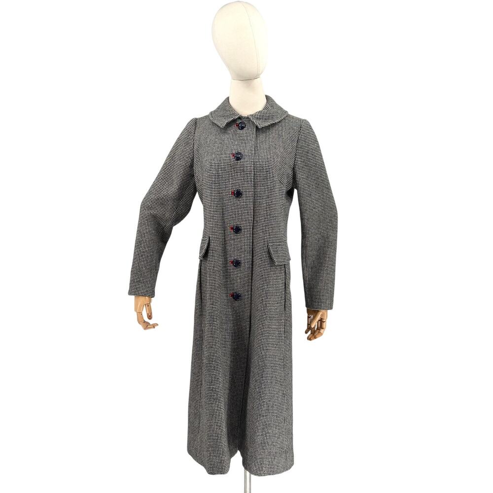 Vintage 60s Montaldos Black White Houndstooth Long Overcoat